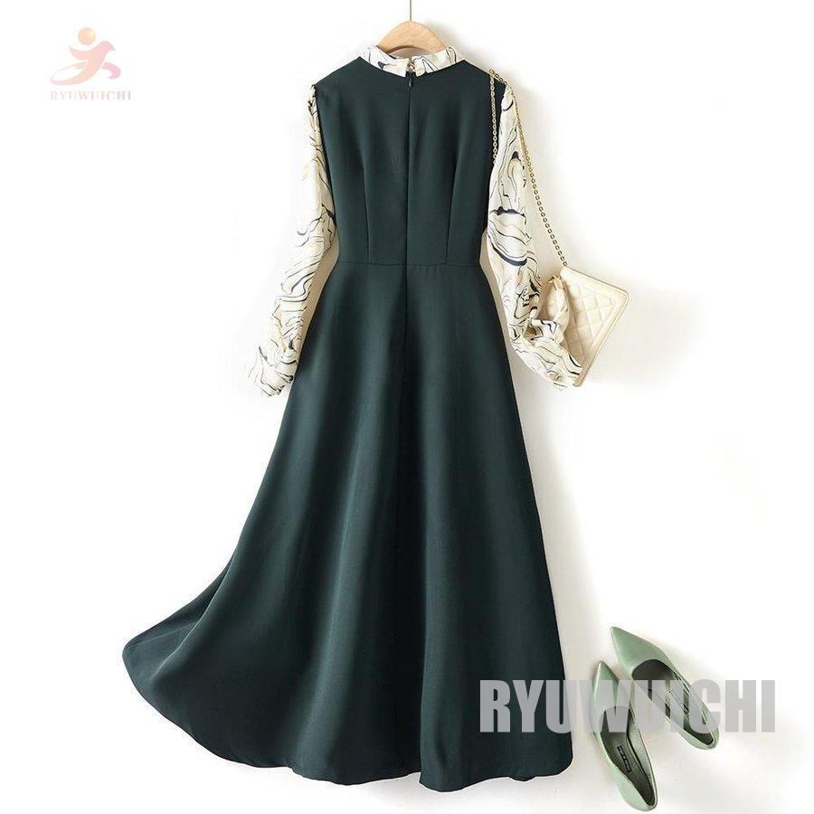 売り切り御免 Aライン ボウタイ とろみ 長袖 スカーフ柄 ワンピース 切り替えデザイン フェミニン ガーリー 細見え ヨーロピアン ロング ワンピース ウエストマーク ワンピース サイズ S Michiganestateplanning Com