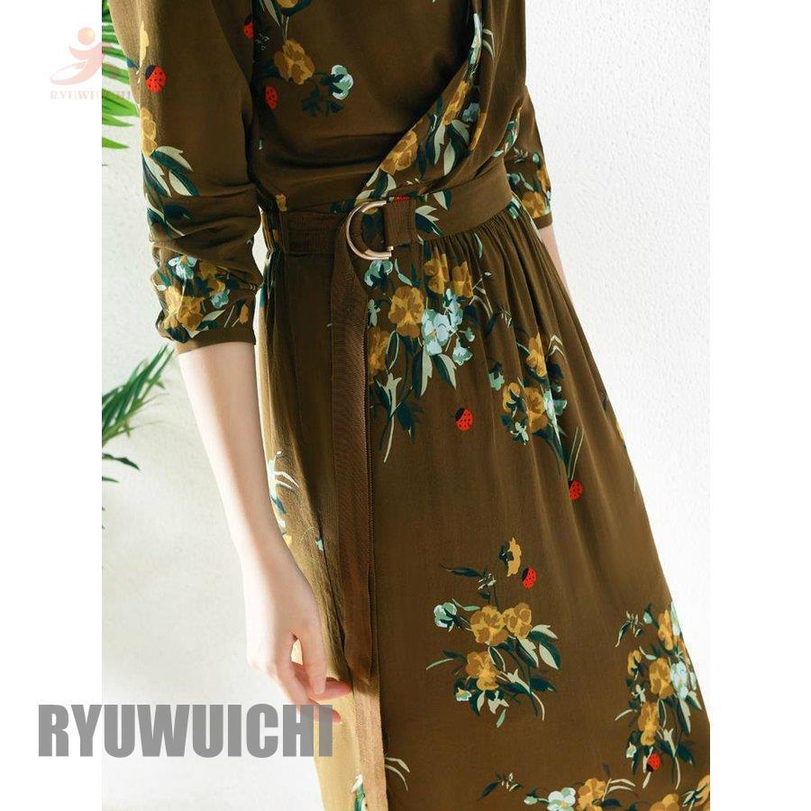 あす楽対応 ワンピース 魅力的 レディース 女子会 デート グリーン オフィスカジュアル 大人スタイル 柄ワンピ とろみ素材 カシュクール 膝丈 七分袖 レディース ワンピース サイズ M Lifeinlacruz Com