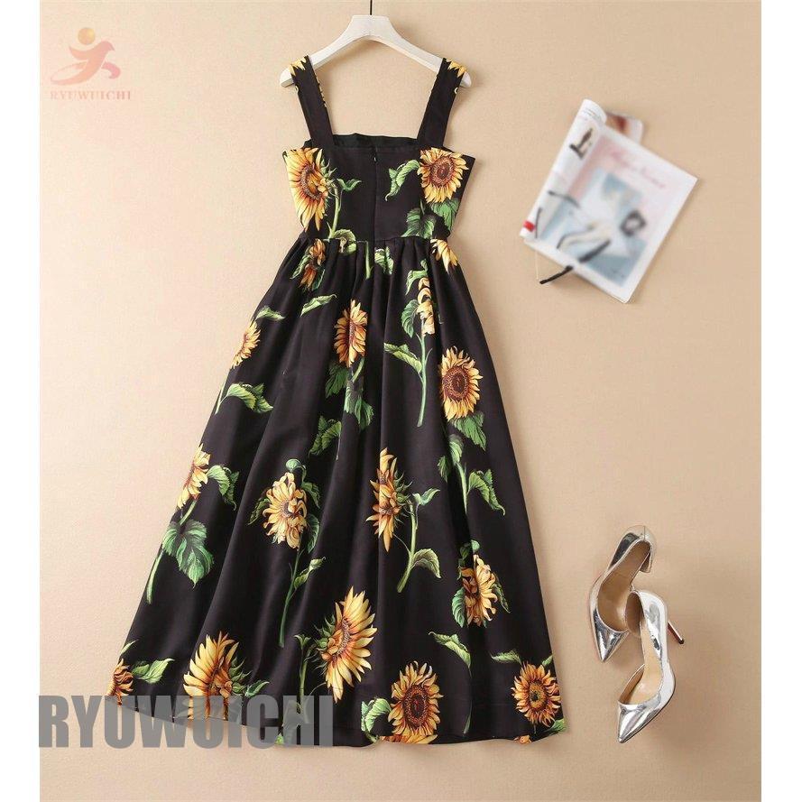売れ済オンラインストア ワンピース レディース カーディガン ひまわり 総柄 エンパイアシルエット ガーリー 大人可愛い カジュアル ブラック イエロー グリーン ミセス モダン 直販在庫 Maincoffee Com Ec