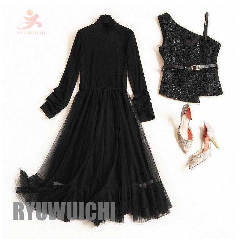 上品なスタイル セットアップ リゾート ストリート 可愛い 女子旅 個性的 アシンメトリー ハイネック 長袖 シフォンワンピ ワンピース ジャケット ワンピース サイズ L