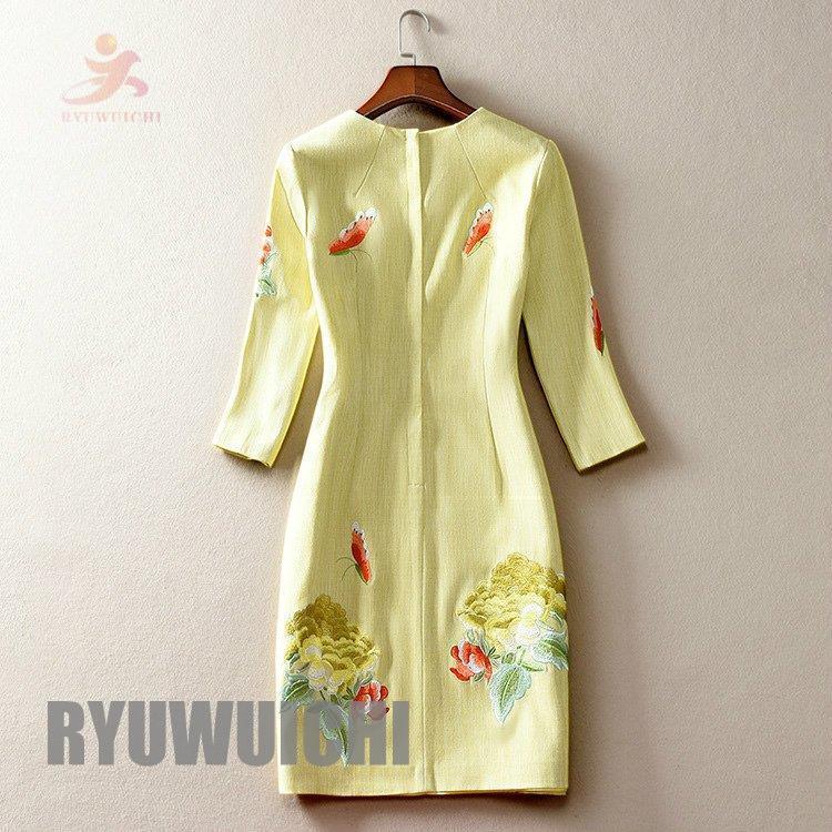 一流の品質 ドレス ワンピース 結婚式 披露宴 パーティードレス 花 蝶 刺繍 タイトワンピ 食事会 和テイスト 華やか イエロー グリーン おしゃれ 女子会 ミセス パーティドレス サイズ S Drazor Co Rs