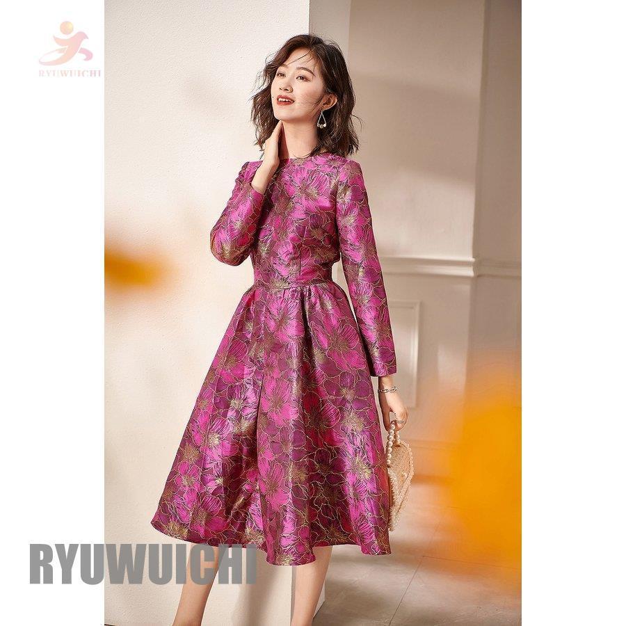 ファッションの ドレス お出かけファッション ピンク 食事会 パーティー 披露宴 結婚式 ゴージャス 長袖 ミディアム丈 花柄 フレアワンピース パーティードレス パーティドレス 商品到着後レビューと評価を書く 問い合わせページ にご連絡頂ければ850円返金致します