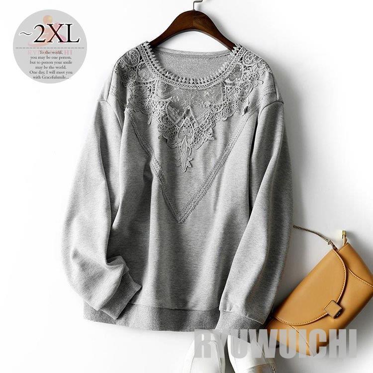 スウェット トップス ラウンドネック 長袖 レース 透け感 ナチュラルコーデ 暖かい 食事会 美人 かわいい お出かけファッション ママ 女子旅 Ry1103 Grasy1173 龍一ストア 通販 Yahoo ショッピング