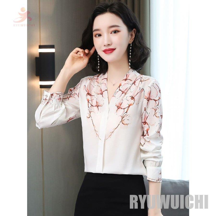 ブラウス トップス お花柄 プリント柄 Vネック 透け感 ボタン オフィスカジュアル 涼しげ 謝恩会 母親 2次会 パーティースタイル シンプル 懇談会 上等な