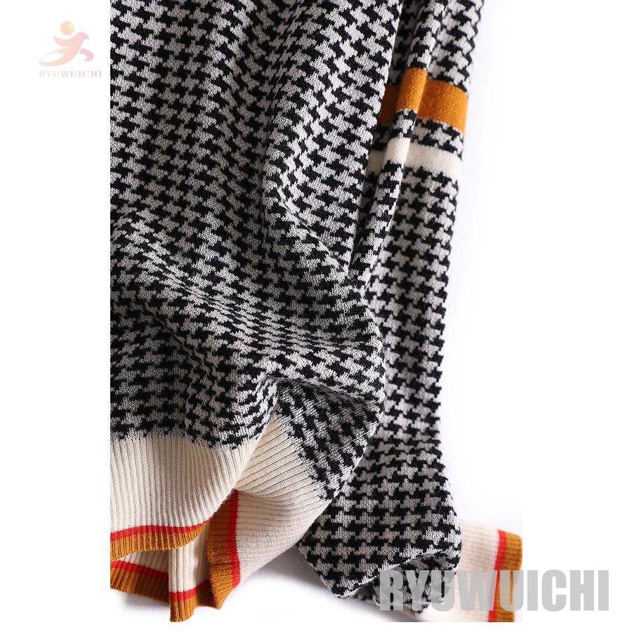 セーター トップス レディース ハイゲージニット 総柄 千鳥格子 V