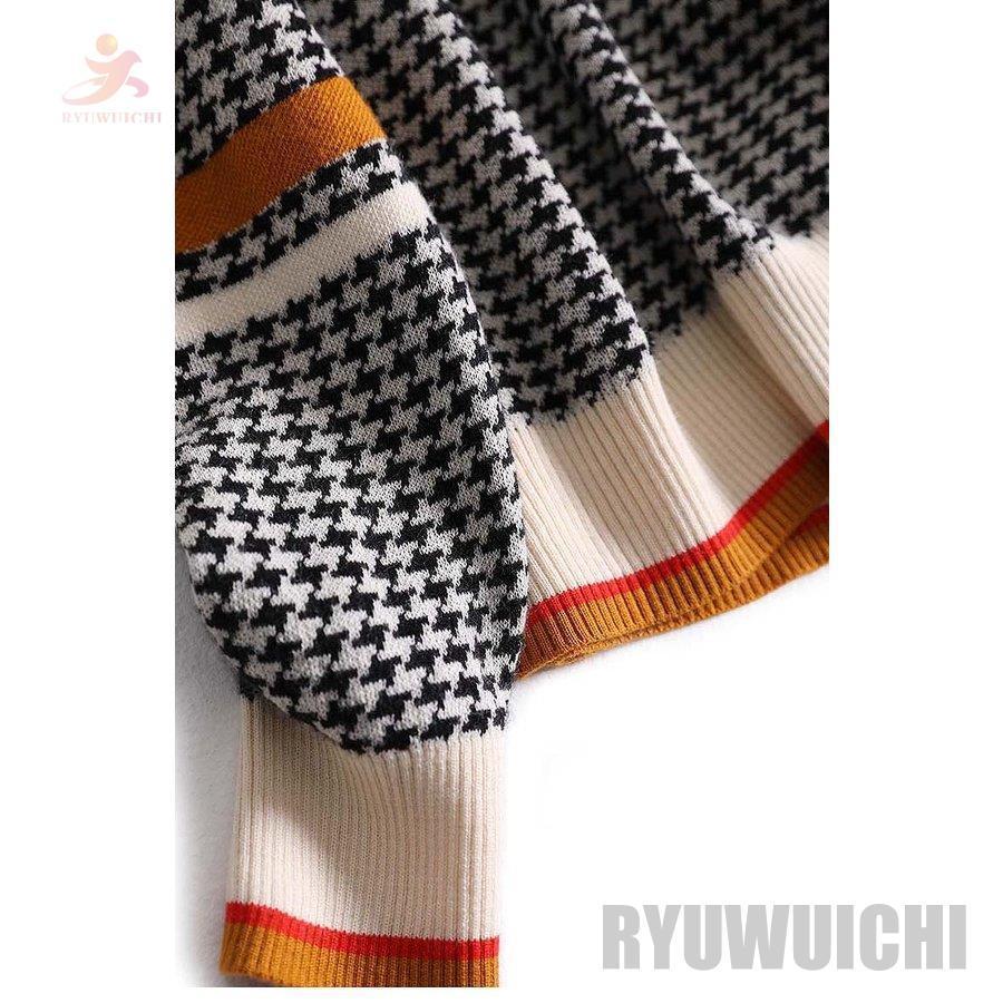 セーター トップス レディース ハイゲージニット 総柄 千鳥格子 V