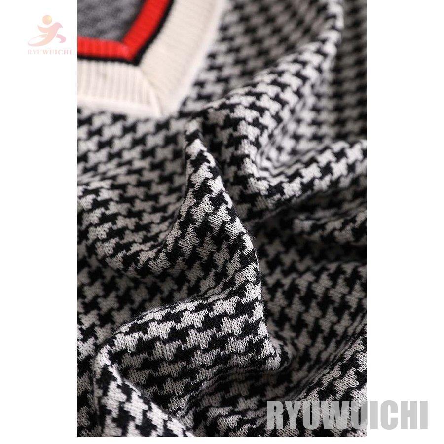 セーター トップス レディース ハイゲージニット 総柄 千鳥格子 V