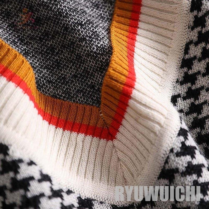 セーター トップス レディース ハイゲージニット 総柄 千鳥格子 V