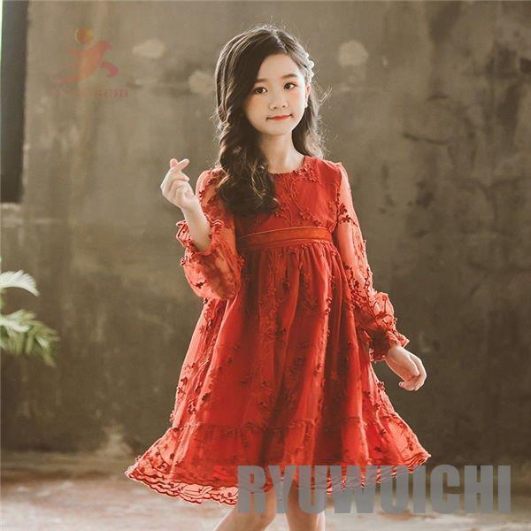 ワンピース 子供 ベビー  長袖 女の子 レース 可愛い ベビードレス ガールズ おしゃれ キッズ 女の子服 春秋の画像