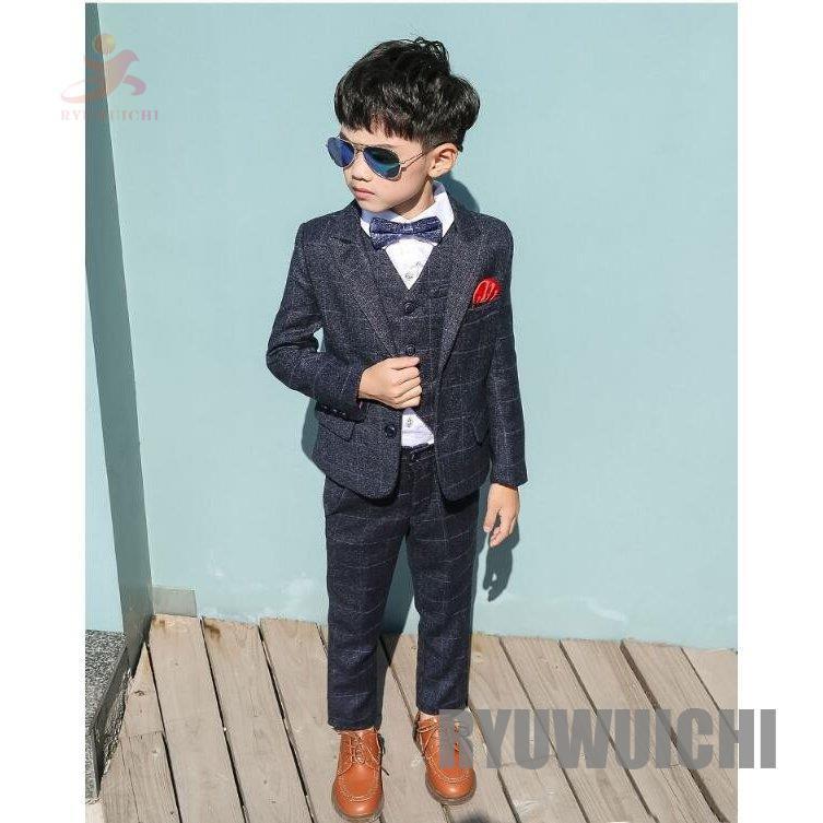 新品 正規品 ジャケット パンツ ベスト チェックスーツ 90 160 男の子スーツ 3点セット 子供服 お洒落 キッズスーツ 3点セット長袖 演奏会 卒業式 入学式 結婚式 お洒落 フォーマル ジュニア キッズ 男の子 子供 春秋 着物 セレモニードレス