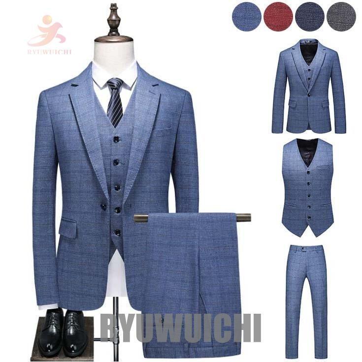 チェック柄 ビジネススーツ おしゃれ 結婚式スーツ メンズスーツ フォーマルスーツ 3ピーススーツ 出勤 出張 パーティ 二次会 忘年会 披露宴 3点セット Ry16 Fastnkxg1485 龍一ストア 通販 Yahoo ショッピング