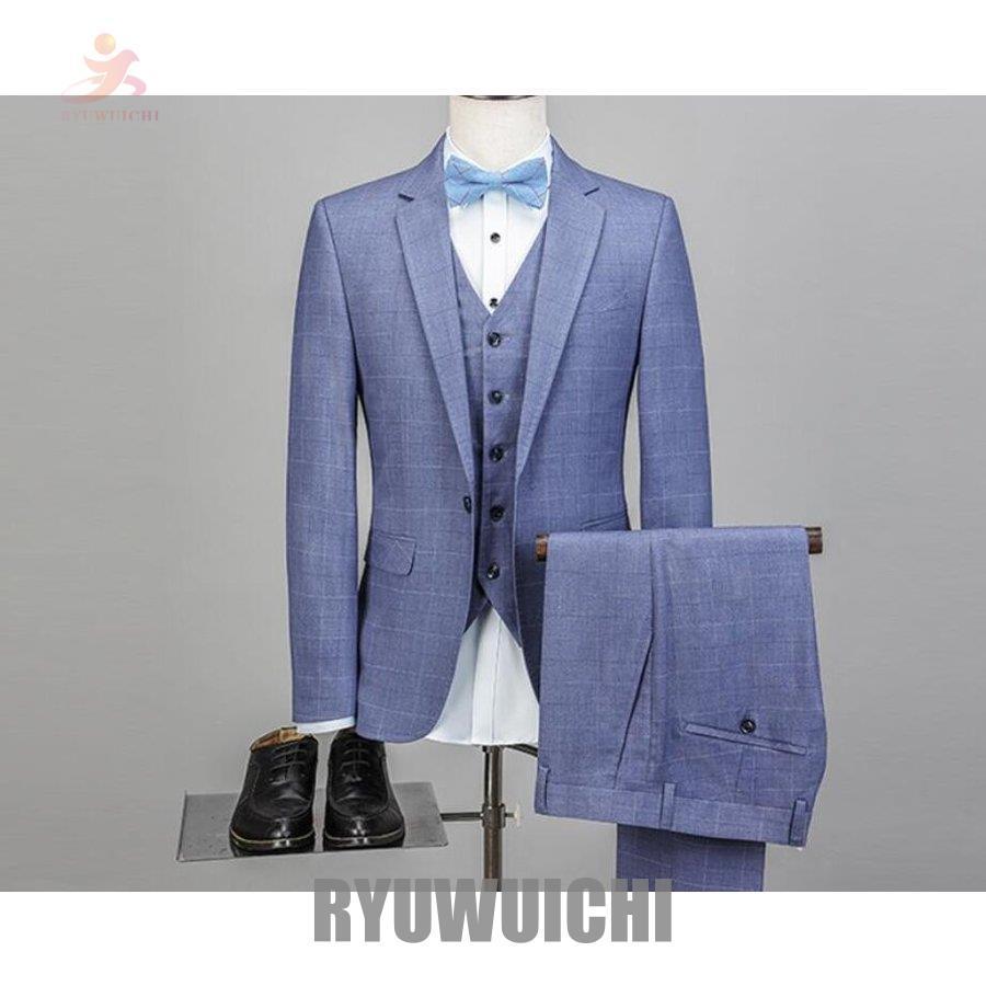 チェック柄 ダブルボタンスーツ ジャケット パンツ ベスト フォーマル 3ピーススーツ 紳士用スリムメンズ 結婚式ol通勤50代30代40代 リクルートスーツ 開店記念セール
