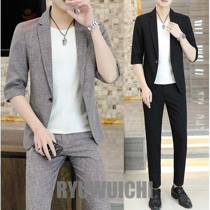 メンズスーツ 7分丈ジャケット パンツ 韓国風 2点セット 細身スーツ 夏 スーツ メンズ シングルスーツ スリムスーツ カジュアル ビジネススーツ セットアップ Ry16 Fastnkxg40 龍一ストア 通販 Yahoo ショッピング