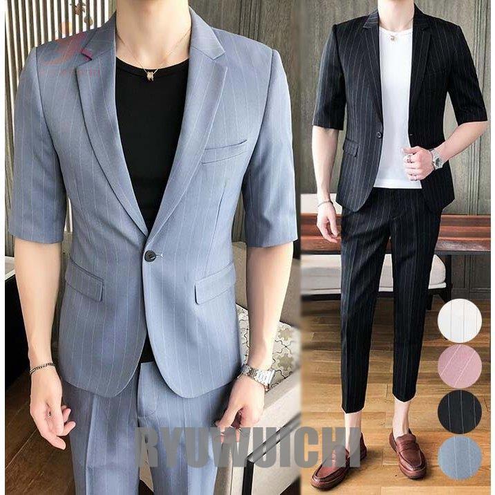 3ピーススーツ スーツ 夏 メンズスーツセット 7分袖ジャケット パンツ 白tシャツ スリムスーツ お兄ちゃん系 ストライプ スーツ 紳士服 セットアップ 韓国風 Ry16 Fastnkxg49 龍一ストア 通販 Yahoo ショッピング