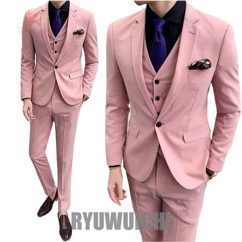 フォーマルスーツ 結婚式スーツ 3ピーススーツ シングルボタン スリムスーツ メンズ スーツ 3点セット ジャケット+パンツ+ベスト ビジネススーツ 夏 新作