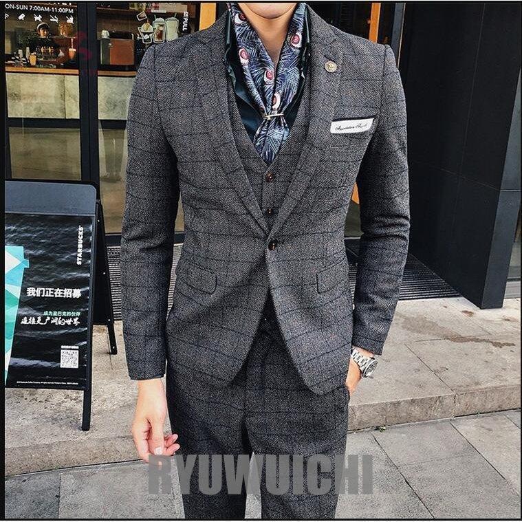 チェック柄スーツ 3ピーススーツ 上下セット 男性用 メンズスーツ 上品 高品質 大きいサイズ 3点 ビジネススーツ スリムスーツ 結婚式 宴会 二次会 披露宴 通勤 Ry16 Fastnkxg263 龍一ストア 通販 Yahoo ショッピング