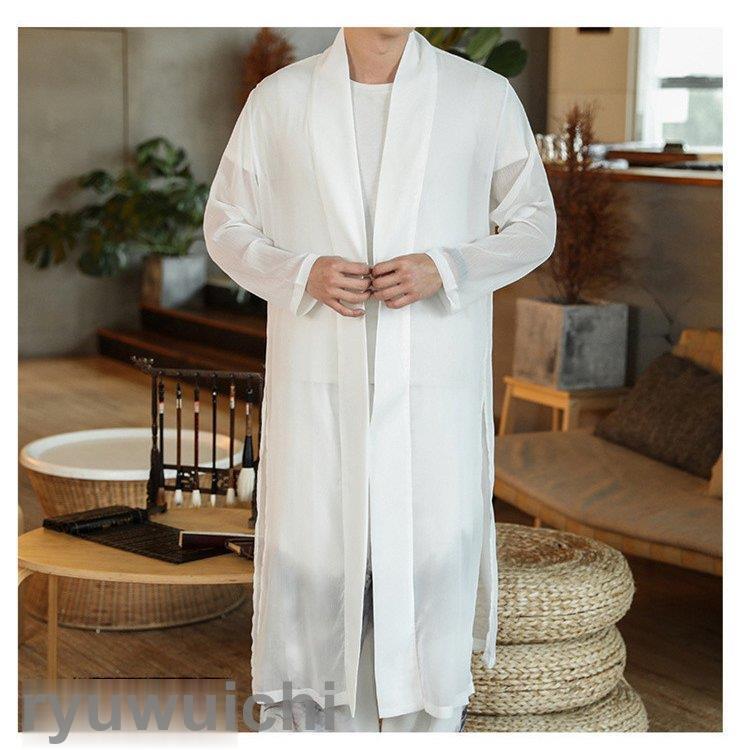 羽織 メンズ ロング丈 和風 はおり リネンコート 綿麻 カジュアル 甚平