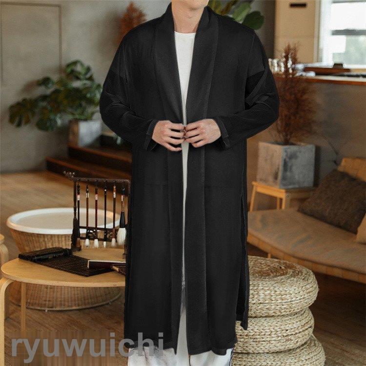 羽織 メンズ ロング丈 和風 はおり リネンコート 綿麻 カジュアル 甚平