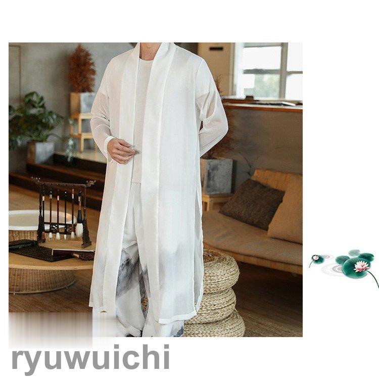 羽織 メンズ ロング丈 和風 はおり リネンコート 綿麻 カジュアル 甚平