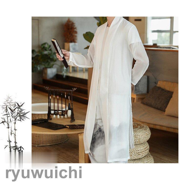 羽織 メンズ ロング丈 和風 はおり リネンコート 綿麻 カジュアル 甚平