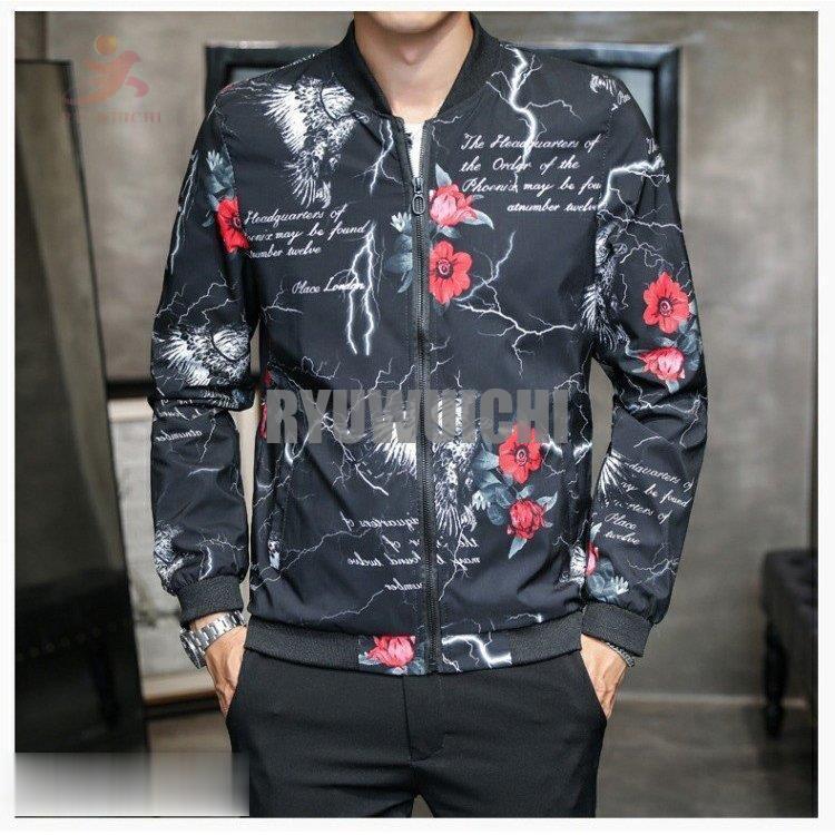 ジャケット メンズ ブルゾン スタジャン 切り替え オシャレ 総柄 柄物