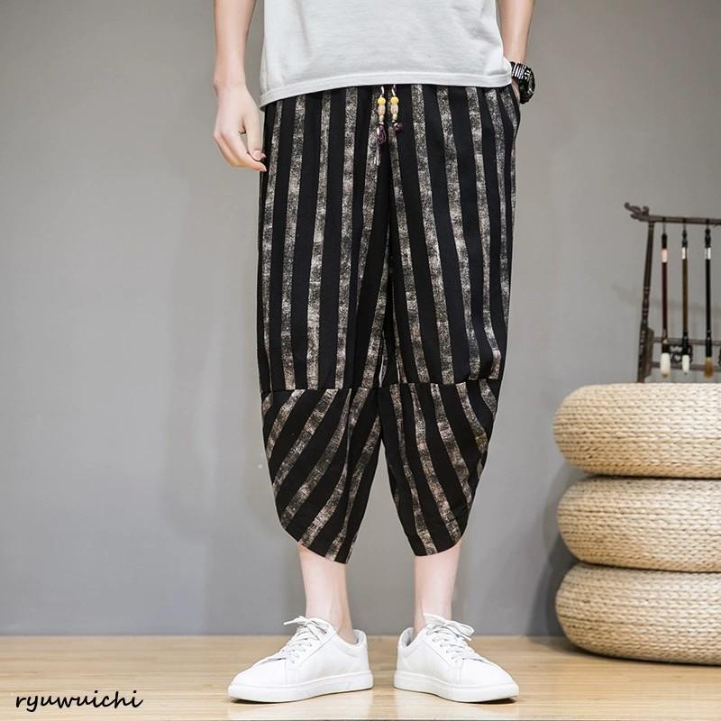 クロップドパンツ メンズ ストライプ柄 チェック柄 サルエルパンツ