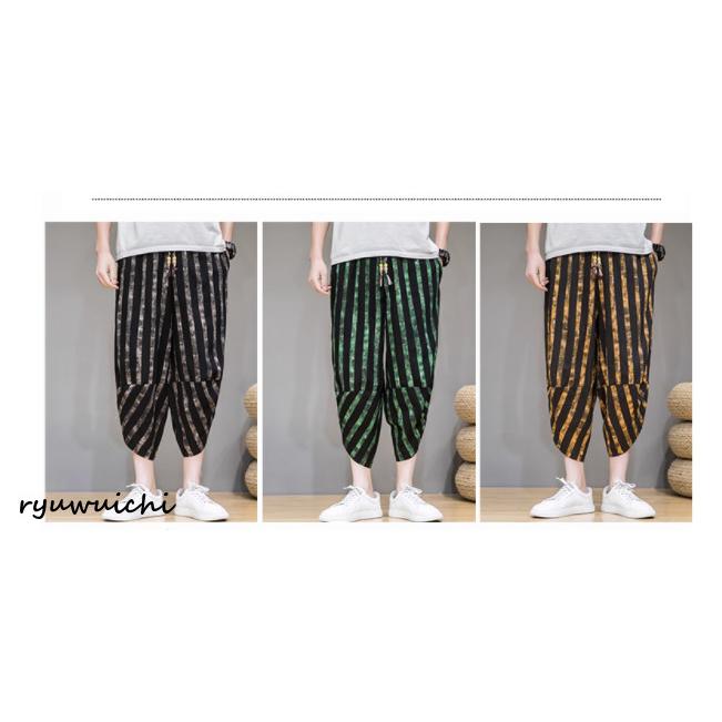 クロップドパンツ メンズ ストライプ柄 チェック柄 サルエルパンツ
