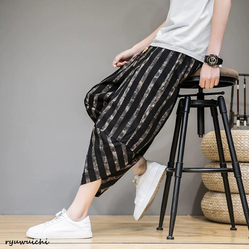 クロップドパンツ メンズ ストライプ柄 チェック柄 サルエルパンツ