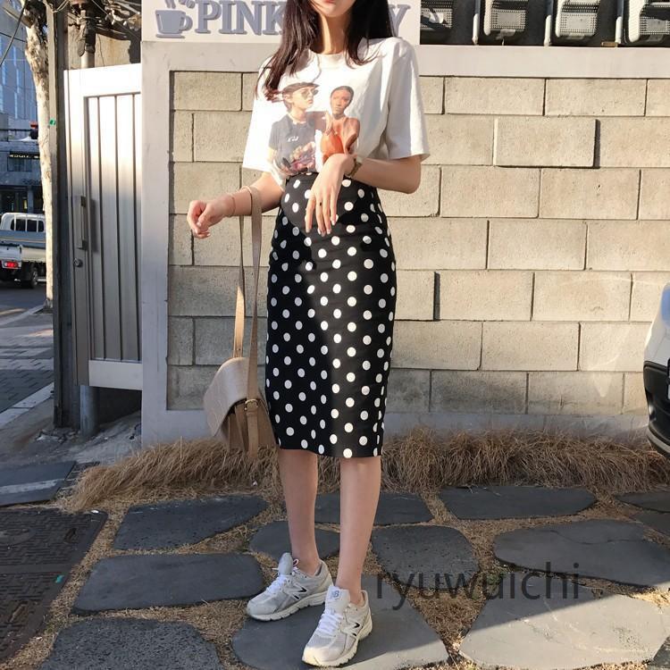 ドット柄スカート タイトスカート ロングスカート ミディアムスカート