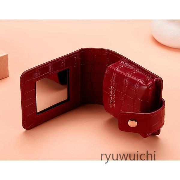 鏡付き口紅ケース リップケース 本革リップケース 小物入れ 化粧ポーチ