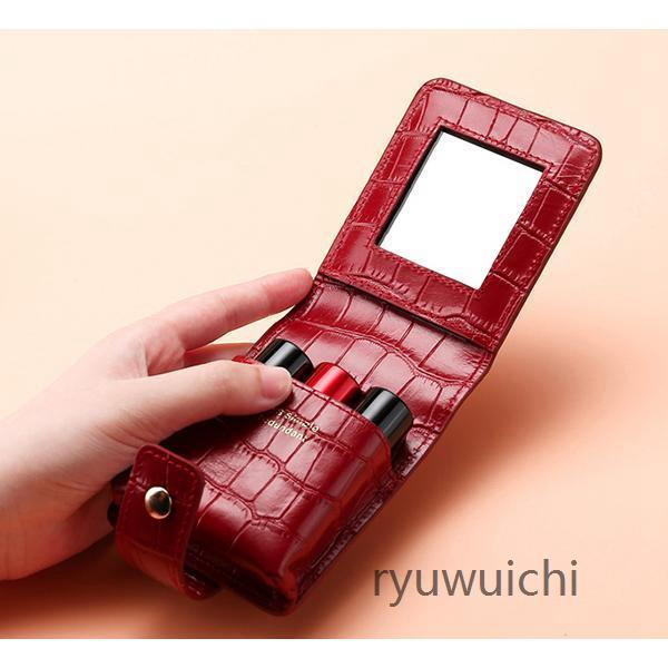 メイク道具・化粧小物 Supreme Leather Pocket Mirror red 鏡付き口紅ケース リップケース 本革リップケース 小物入れ 化粧ポーチ