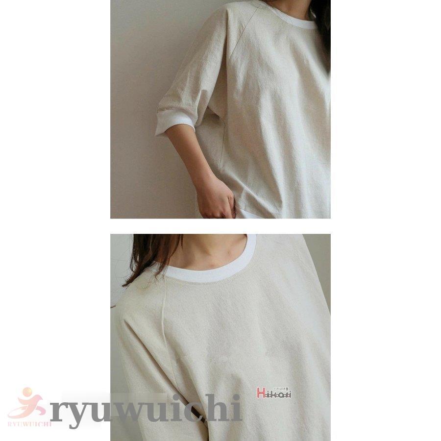 七分袖 レディース カットソー tシャツ 綿麻 カジュアル トップス ラグランスリーブ ナチュラル おしゃれ｜ryuwuichi｜11