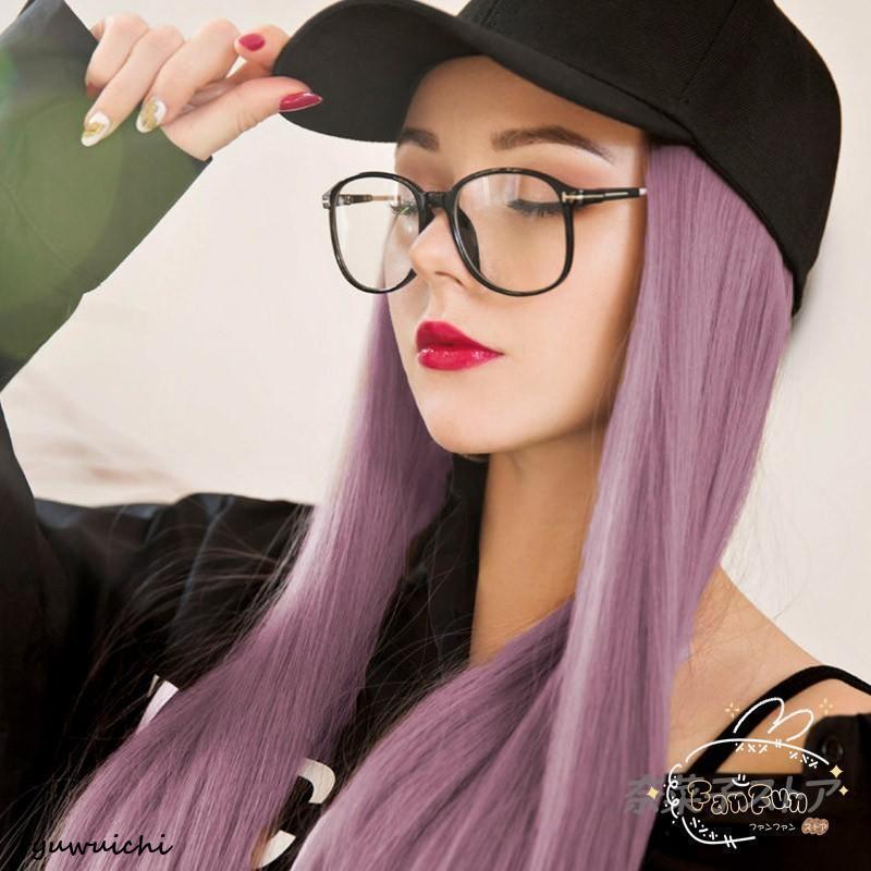 帽子付きウィッグ ロング ストレート ウィッグ つけ毛 イメチェン