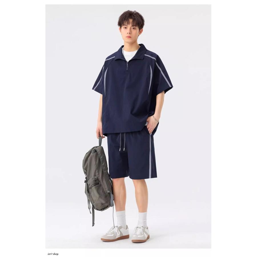 ジャージ 上下 メンズ 上下セット 半袖ジップパーカ×ハーフパンツ UV
