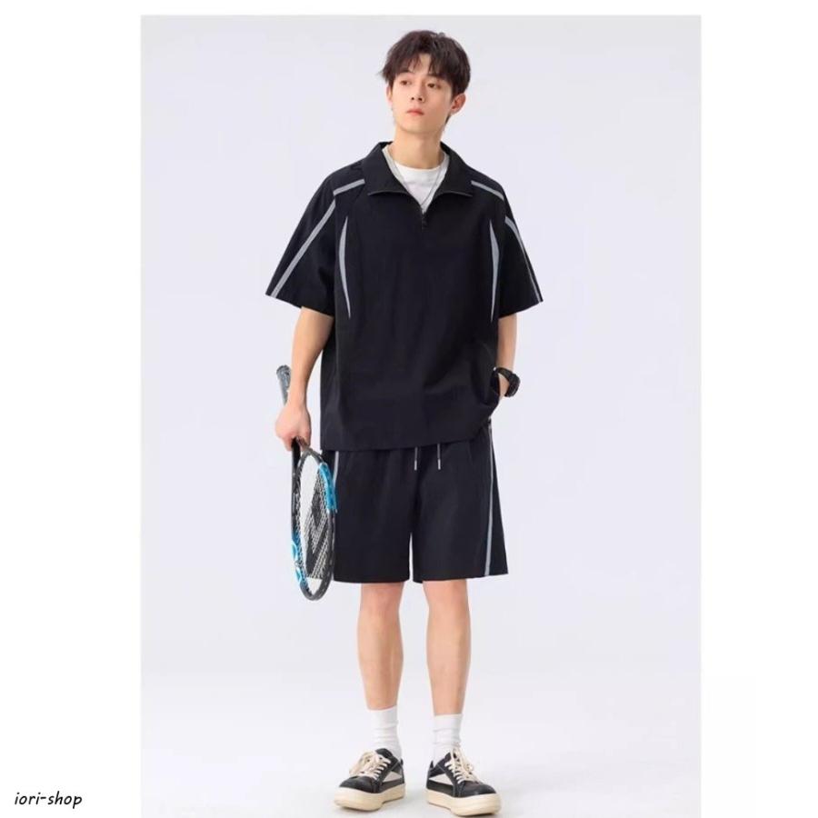 ジャージ 上下 メンズ 上下セット 半袖ジップパーカ×ハーフパンツ UV