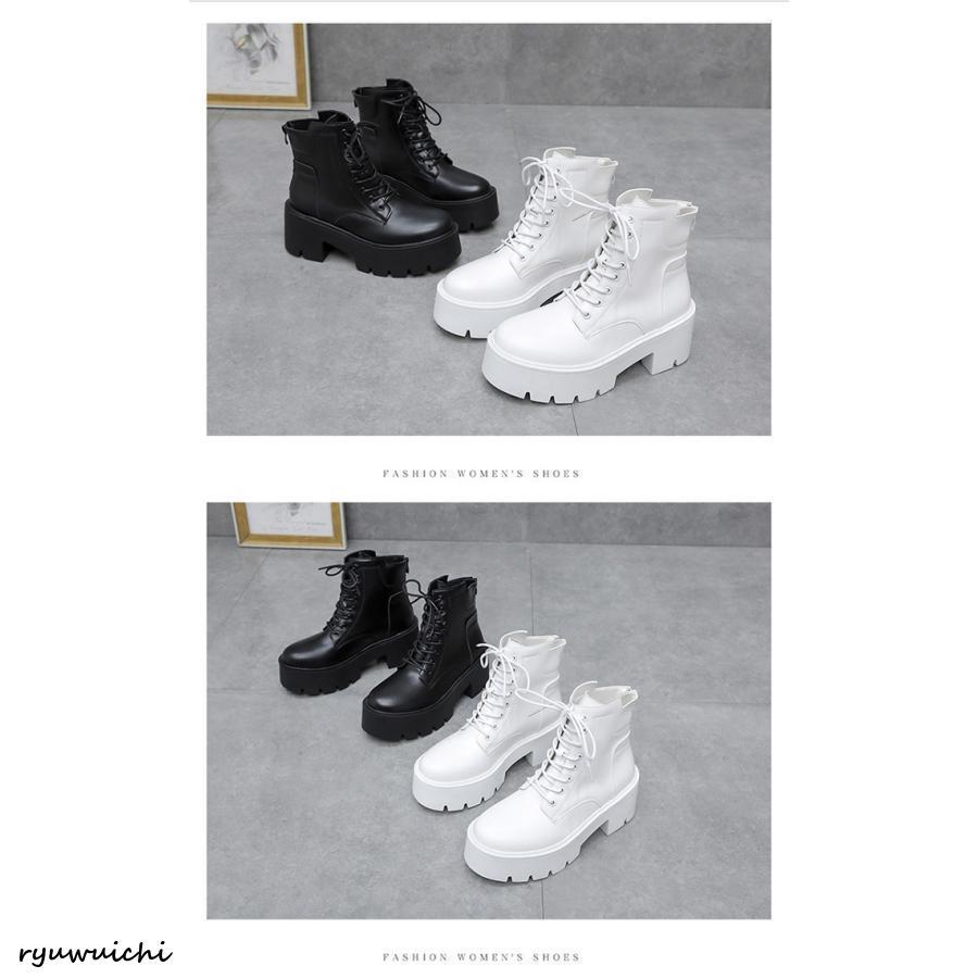 Jane Marple 厚底　編み上げ靴 ショートブーツ 厚底 7CM ハイヒール レディース 太ヒール 編み上げ