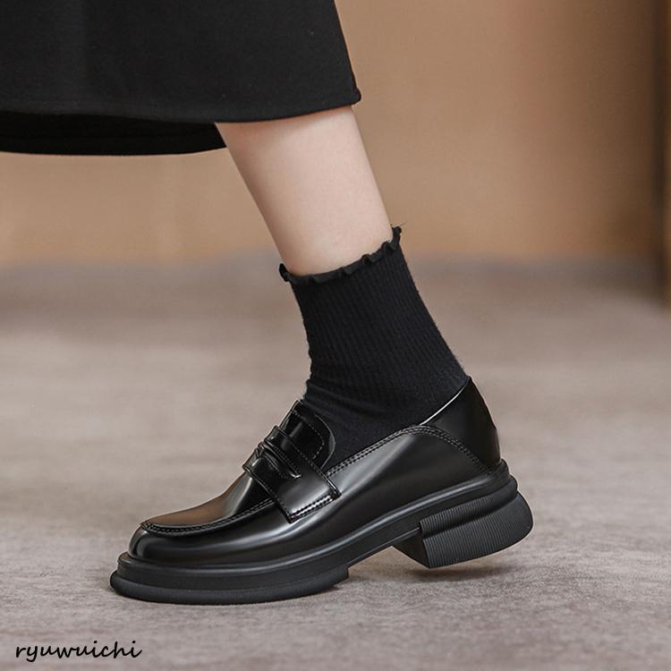 【✩】厚底婦人靴、フレンチ・ラウンド・トゥ 高級感フレンチレトロ本革ラウンドトゥアンクルブーツレディース