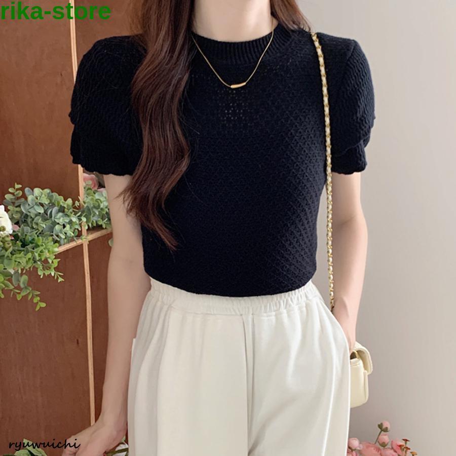 BLACK半袖トップス　サマーニット M サマーニット レディーストップス 半袖 : 龍一ストア - 通販 - Yahoo
