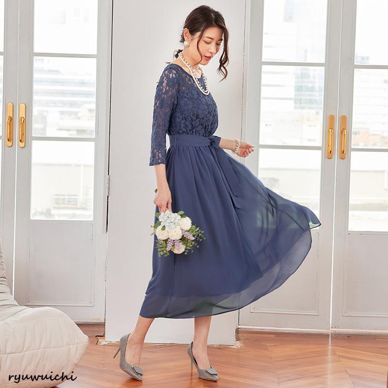 パーティードレスドレスワンピース30代40代50代結婚式同窓会お呼ばれ袖あり親族レディース服装ミモレ丈女性大きいサイズ_18