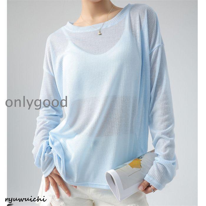 シアー トップス tシャツ 長袖 重ね着 薄 シアートップス ロンT U