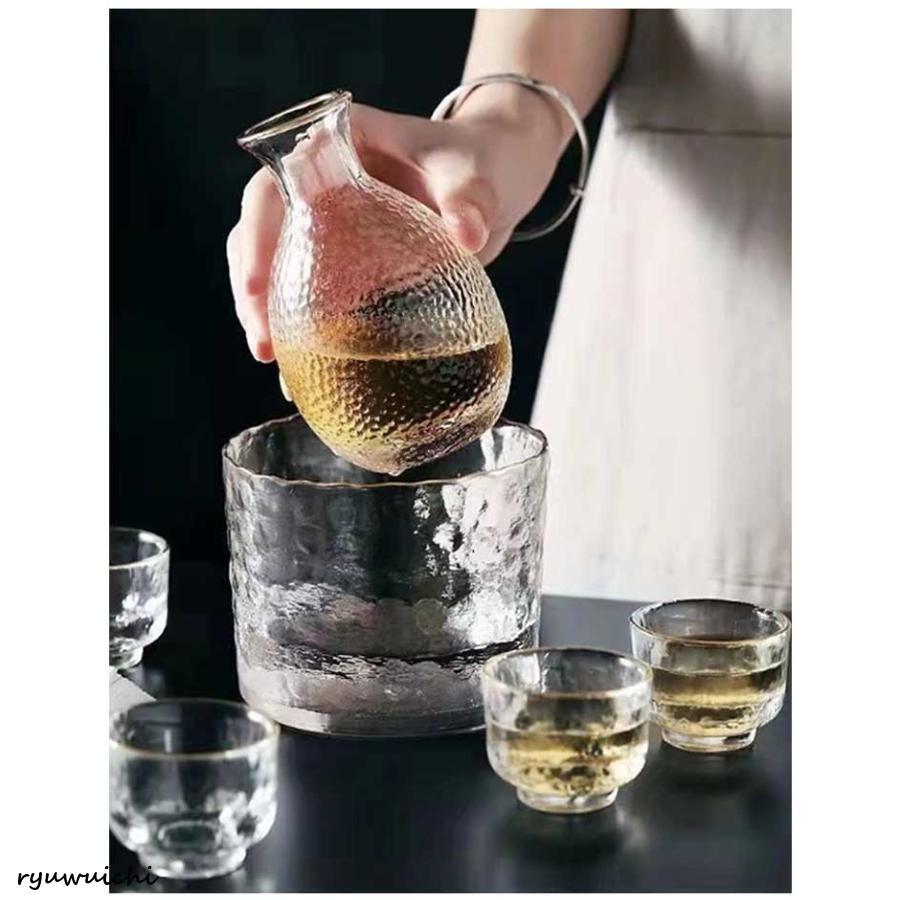 ガラス 酒器セット セット 6点セット 高級感 半透明 クリア 熱燗器