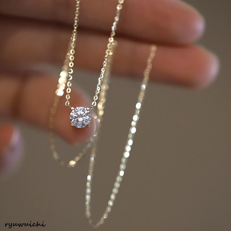 ネックレス レディース 一粒 CZダイヤ 0.8ct 定番 シンプル 重ね付け シルバー925 14kコーティング ゴールド 彼女 妻 嫁 母 女性 母の日ギフト