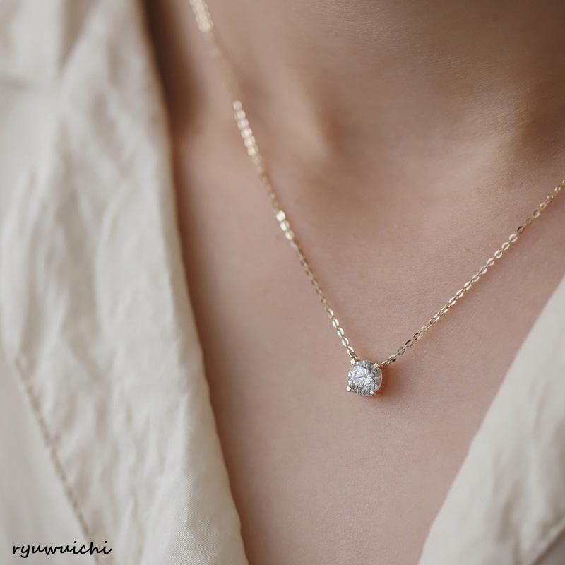 ネックレス レディース 一粒 CZダイヤ 0.8ct 定番 シンプル 重ね付け シルバー925 14kコーティング ゴールド 彼女 妻 嫁 母 女性 母の日ギフト