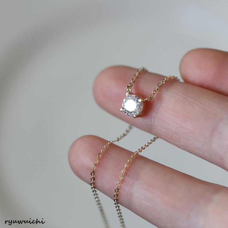 ネックレス レディース 一粒 CZダイヤ 0.8ct 定番 シンプル 重ね付け シルバー925 14kコーティング ゴールド 彼女 妻 嫁 母 女性 母の日ギフト