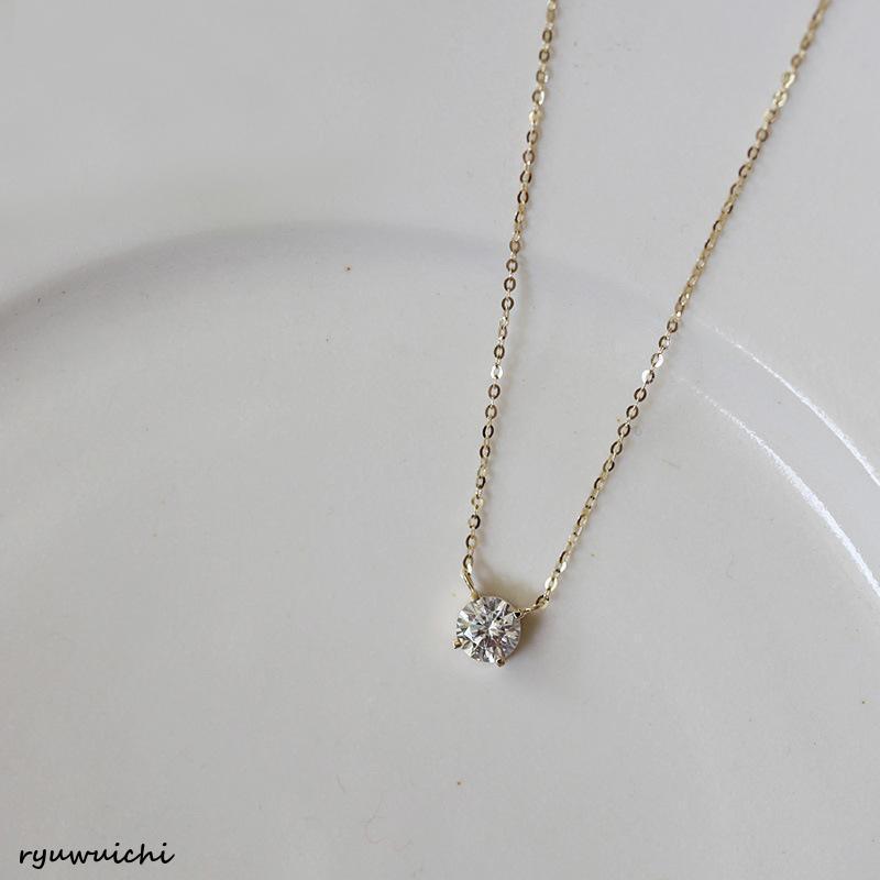 ネックレス レディース 一粒 CZダイヤ 0.8ct 定番 シンプル 重ね付け シルバー925 14kコーティング ゴールド 彼女 妻 嫁 母 女性 母の日ギフト
