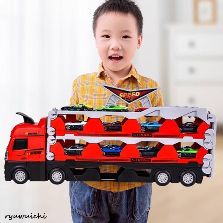 車 おもちゃ トレーラー と 8台ミニカーセット トイカー ミニカー