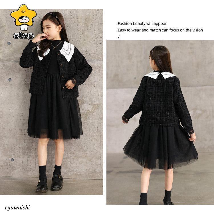 ワンピース  襟付き キッズ 子供服 女の子 長袖 正装 礼服 2点セットアップ  Aライン ピアノの発表会 卒業式 小学校 入学式 法事 喪服の画像