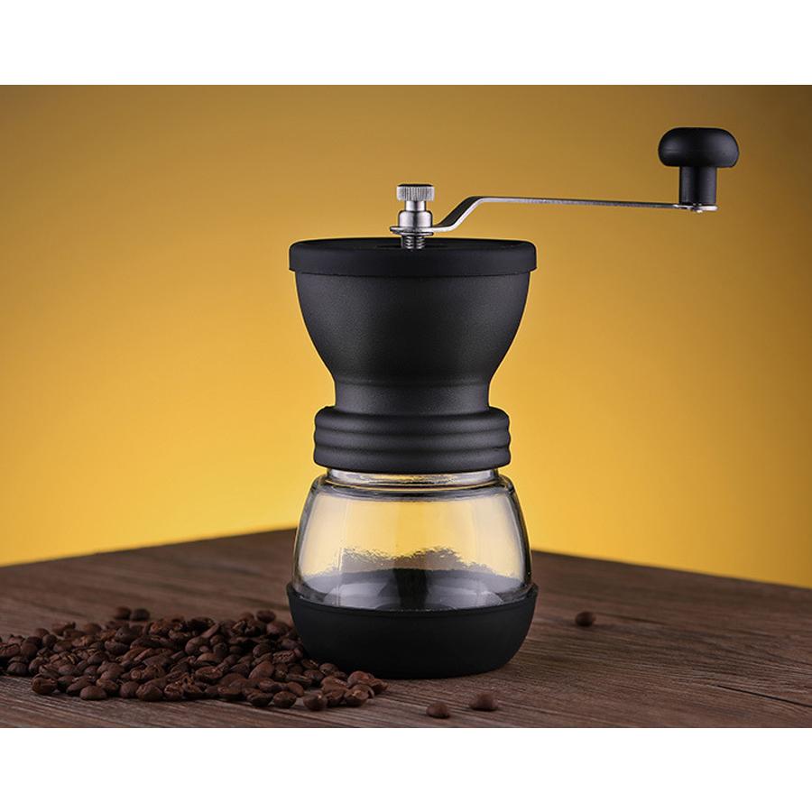 アウトレット 商品箱ダメージ 新品 コーヒーミル 新作通販 保存用ビン1個付属 手挽き 手引き 洗える ガラス本体 送料無料 滑り止め付き 手動 セラミックカッター