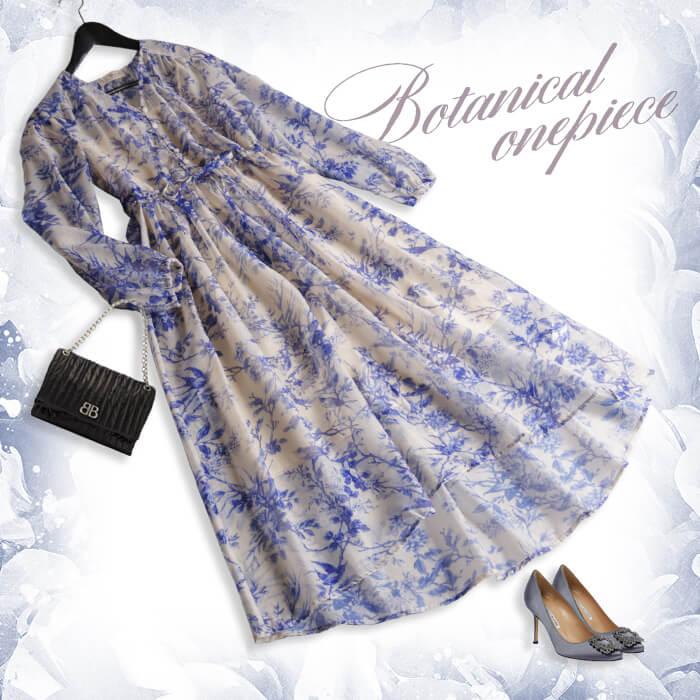 PLAN C◇長袖ワンピース/36/ポリエステル/BLK/花柄/abcad54kz0tp081