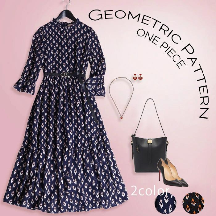 ワンピース レディース ロング丈 7部袖 きれいめ 上品 フェミニン エレガント 幾何学模様 ドット フレア 大人 代 30代 40代 50代 No 12 9 1126 12 9 Stanza Dolce By Ryze 通販 Yahoo ショッピング